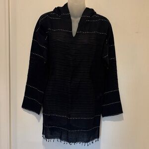 LEMLEM Black & Silver Hooded Cotton Tunic with Fringe XS